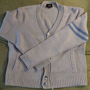 Dunhill Italian Knitted Grey Cotton Sweater With Blue Stripes on Sleeve Size XL